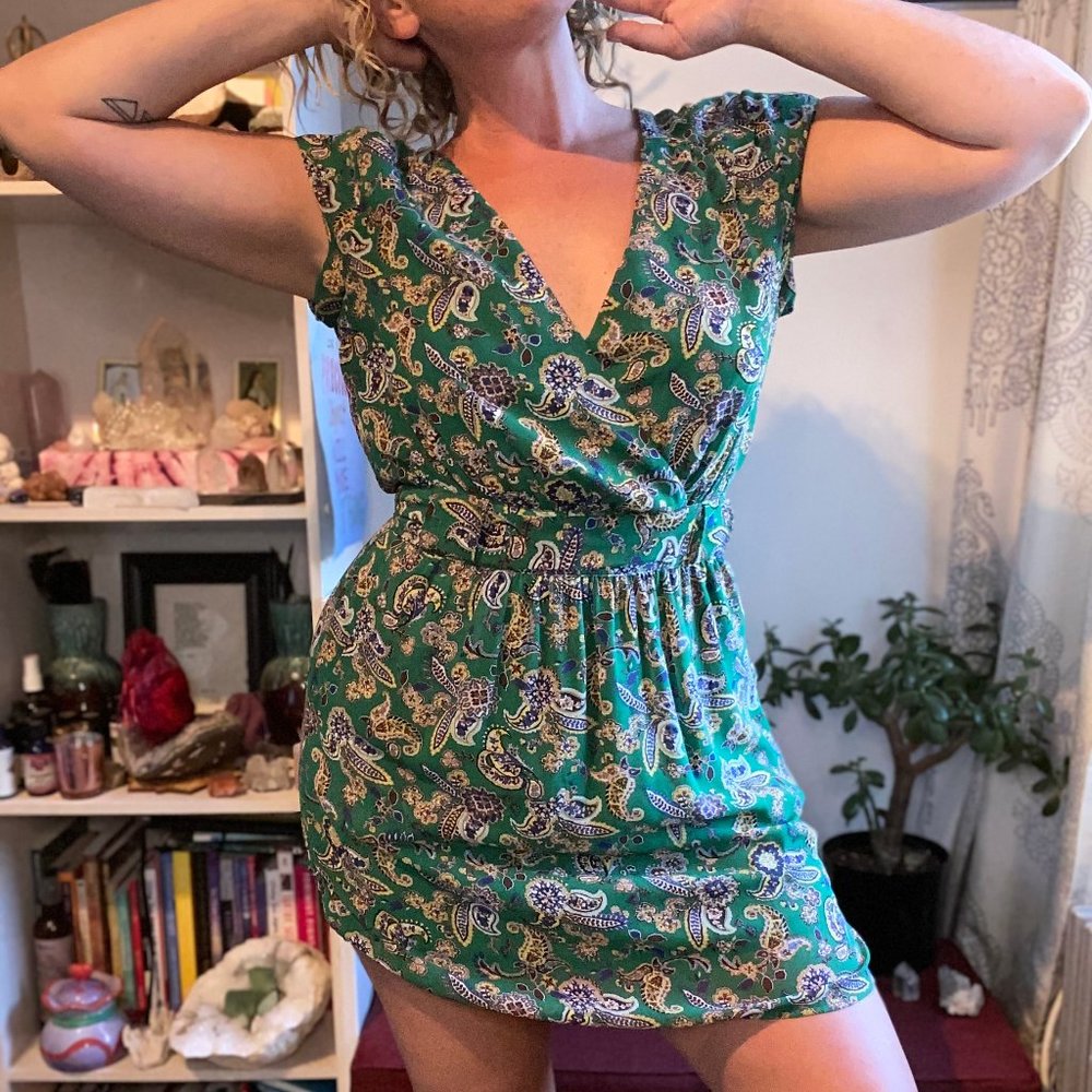Green Paisley Dress with Tie